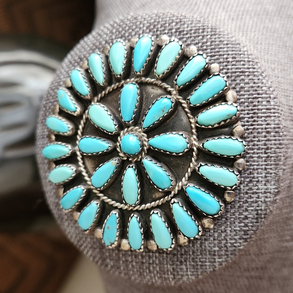 Stunning Vintage Native American Navajo Flower Cluster Turquoise Pin ๐๐ผ - Picture 3 of 10